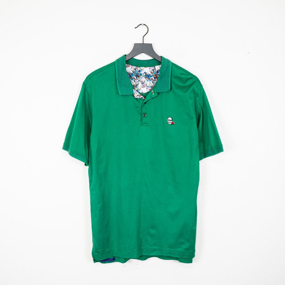 Robert Graham Men's Short Sleeve Polo Shirt Skull logo in Green size Large